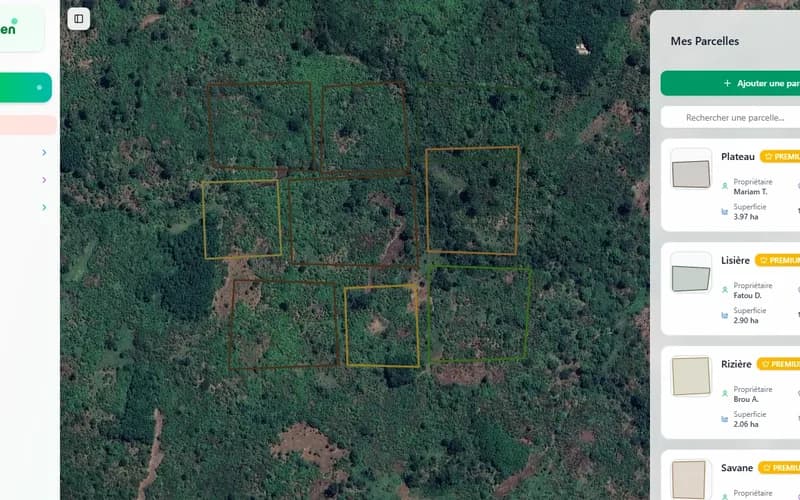 Des parcelles agricoles délimitées sur une image satellite, dans AyoGreen