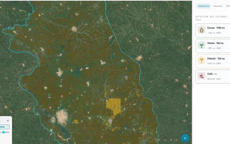 Une carte des cultures sur image satellite, dans Orbisence